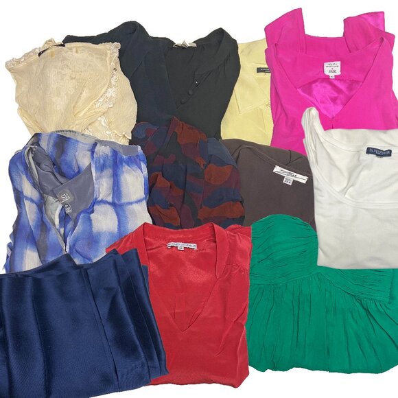 Crafter Cutter Silk Lot 7 Blouses, 4 Dresses, 1 Pants Flawed Imperfect Upcycle - Picture 1 of 13